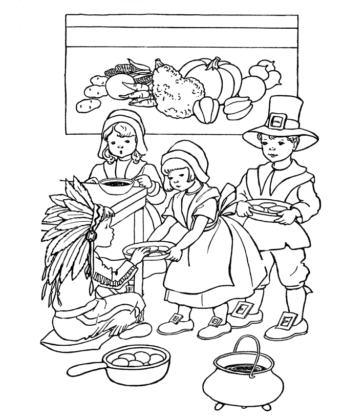 Thanksgiving holiday coloring page sheets pilgrim children thanksgiving