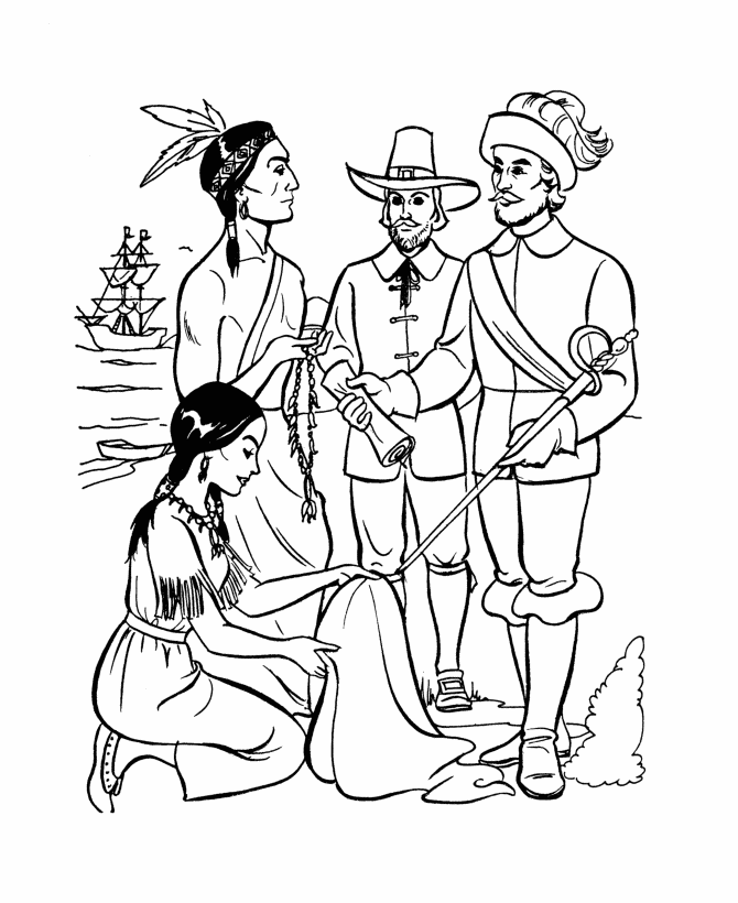 The first thanksgiving coloring page sheets pilgrims trade for land coloring pages usa