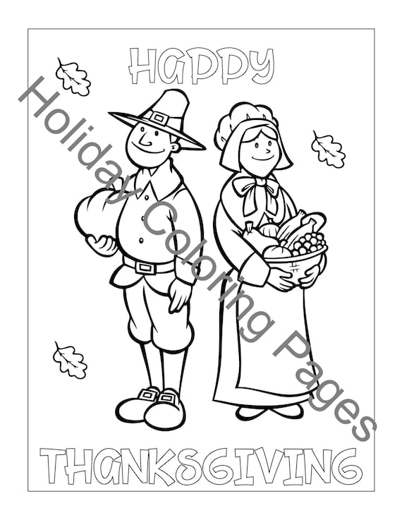 Pilgrim couple thanksgiving coloring page