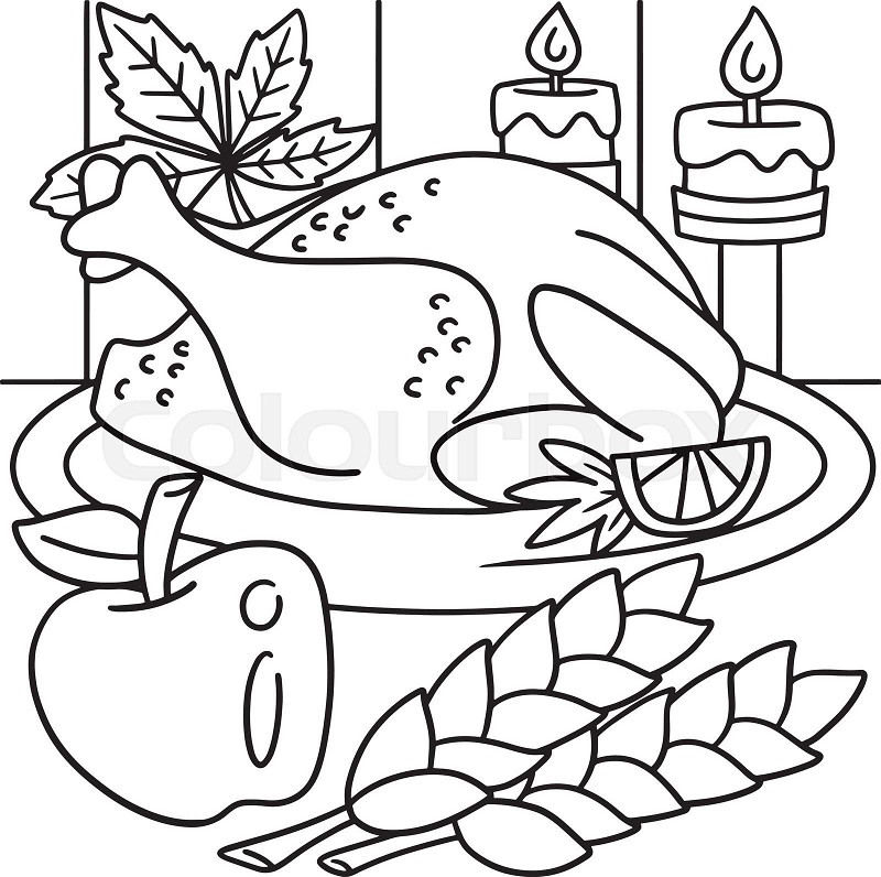 Thanksgiving dinner turkey meal isolated coloring stock vector