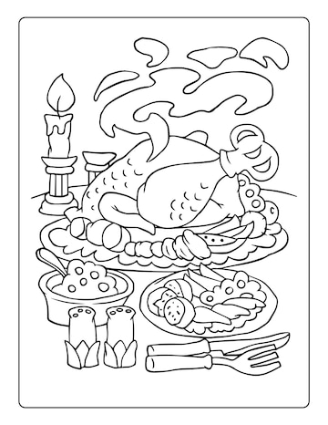 Premium vector thanksgiving coloring pages for kids with turkey and pumpkin black and white activity worksheet