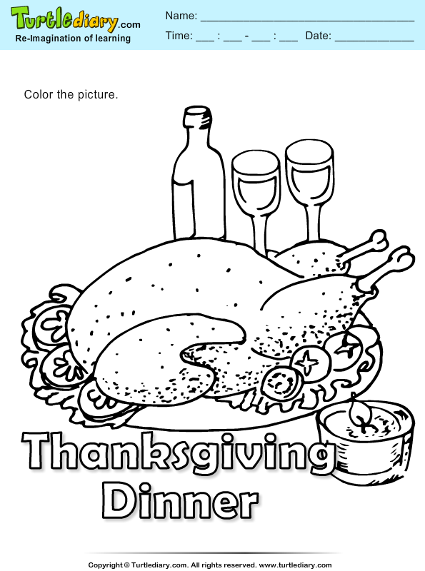 Thanksgiving dinner coloring page turtle diary