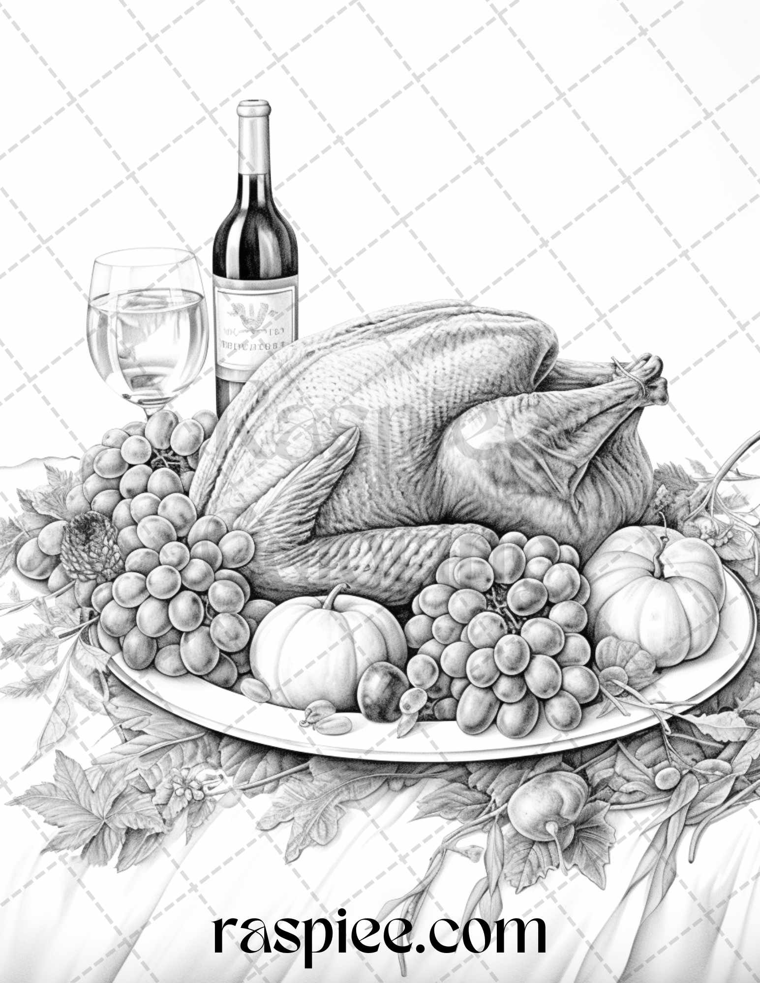 Thanksgiving dinner grayscale coloring pages for adults relaxing fall â coloring