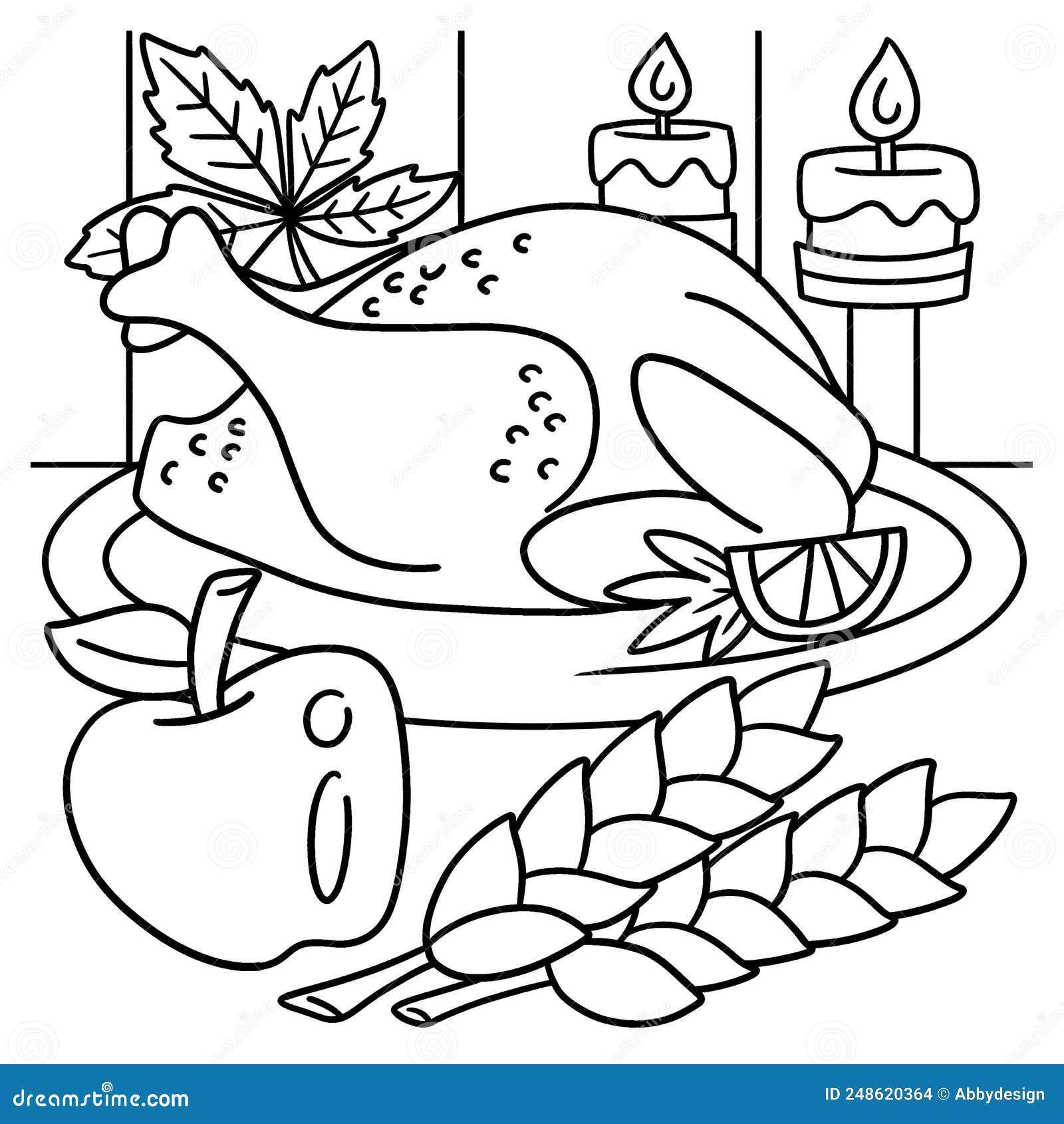 Thanksgiving dinner turkey meal coloring page stock vector