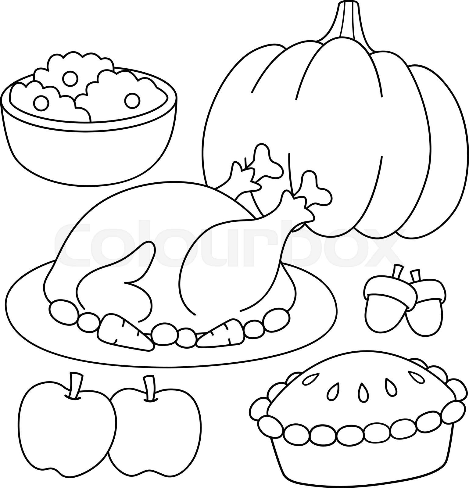 Thanksgiving feast coloring page for kids stock vector