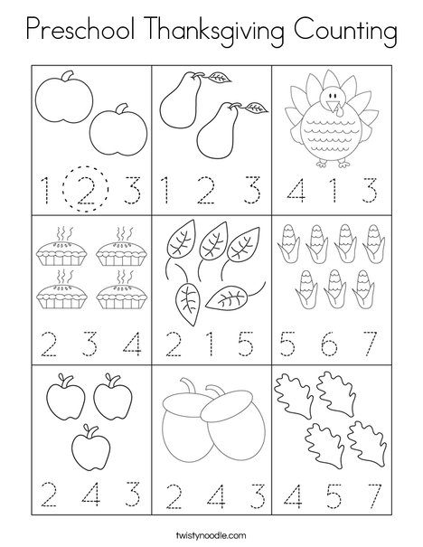 Preschool thanksgiving counting coloring page