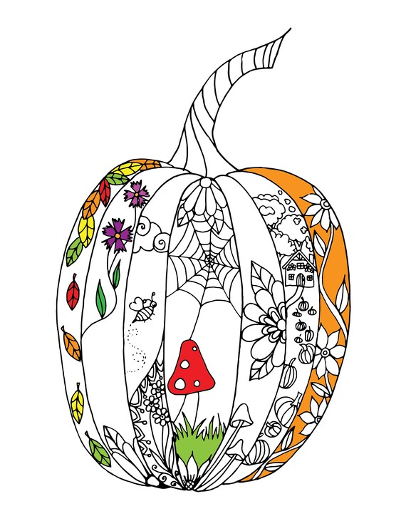 Thanksgiving coloring page fall pumpkin november autumn printable for adults and children pdf file digital download