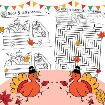 Thanksgiving activitiesspot the difference puzzlecoloring sheets dot to dot