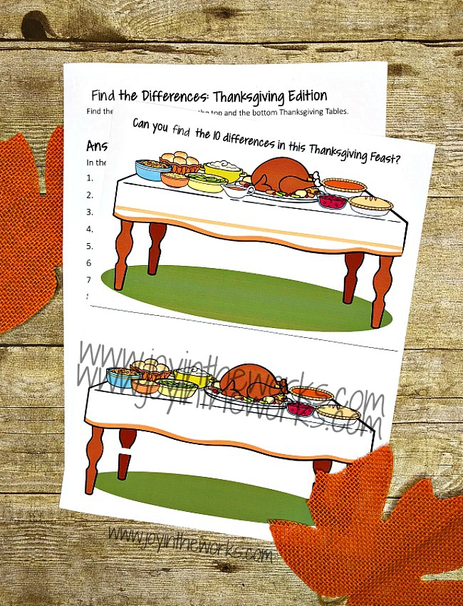 Find the differences thanksgiving printable game