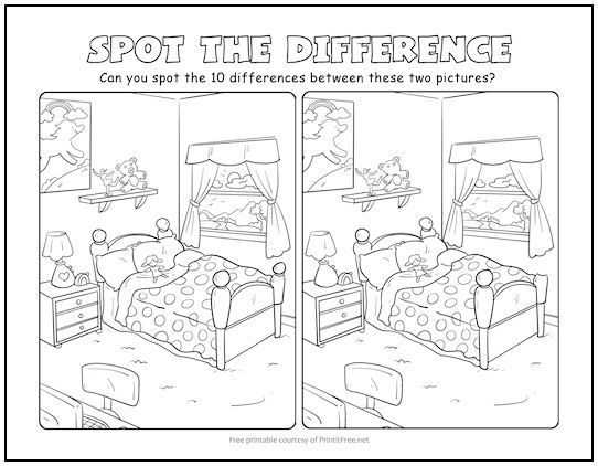 Kids bedroom spot the difference picture puzzle printables free kids picture puzzles spot the difference kids