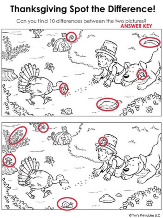 Thanksgiving spot the difference puzzle pdf download now