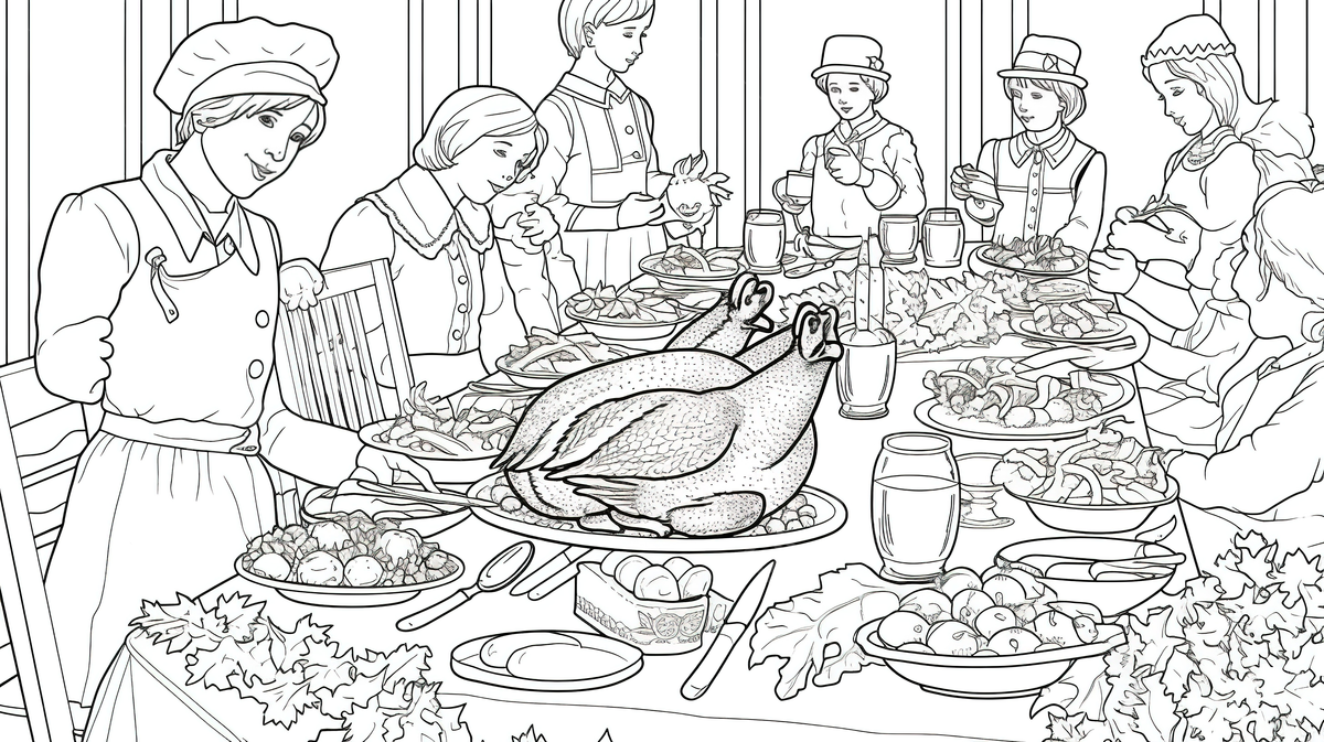 Thanksgiving table with people coloring pages background picture of thanksgiving to color thanksgiving thanksgiving powerpoint background image and wallpaper for free download