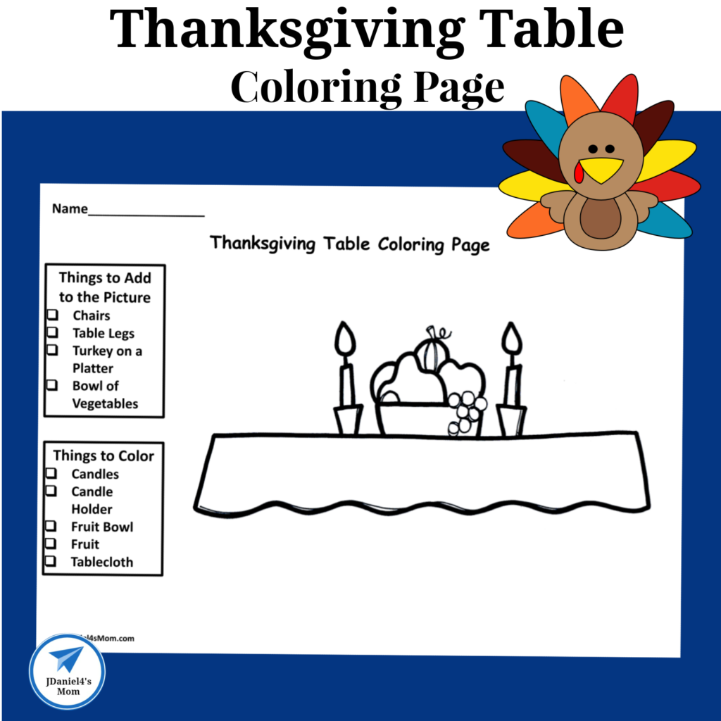Thanksgiving table coloring page for kids