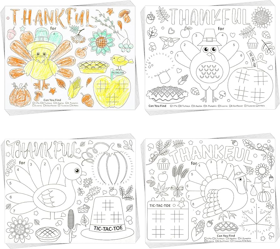 Pieces thanksgiving placemats for kids thanksgiving coloring paper placemats thanksgiving table mats thanksgiving coloring activities coloring activity paper table mats for childrens school party home kitchen
