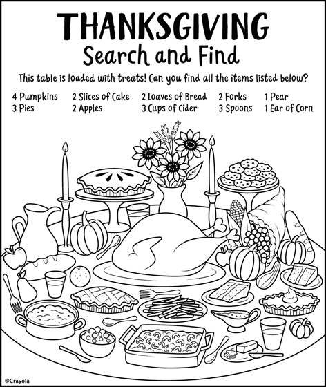 Hidden object thanksgiving coloring page