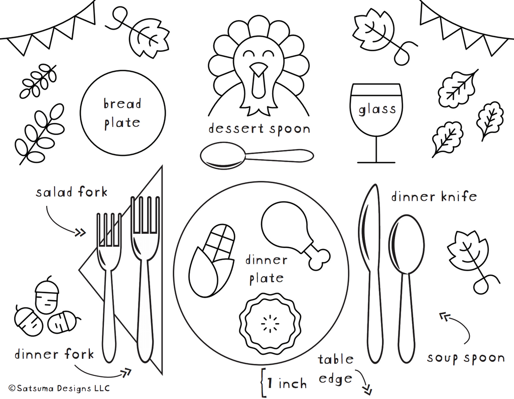 How to set a thanksgiving table coloring page