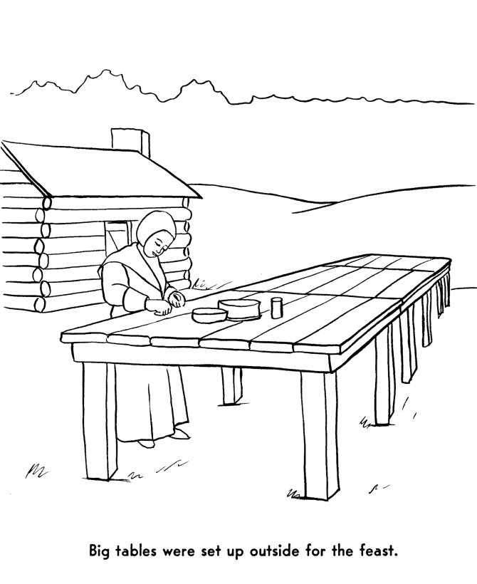 Pilgrims first thanksgiving coloring page