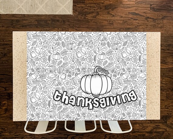 Thanksgiving table top coloring page extra large poster large coloring page kids activity kids coloring coloring banner fall pumpkin
