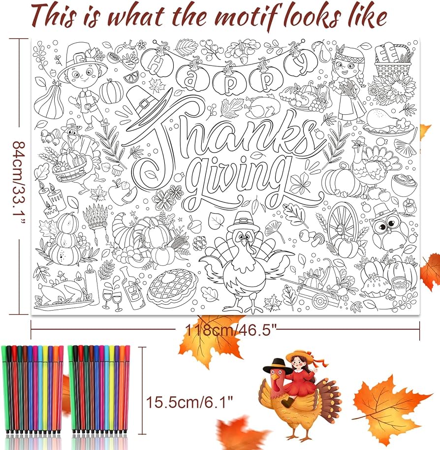 Howaf happy thanksgiving coloring poster with paint pensgive thanks jumbo paper coloring bannerharvest themed giant paper coloring tablecloth for turkey party favors toys games