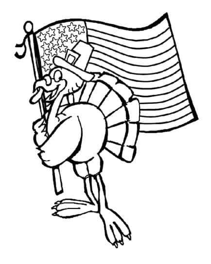 Turkey with us flag coloring page