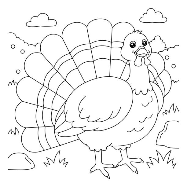 Turkey coloring page for kids stock illustration