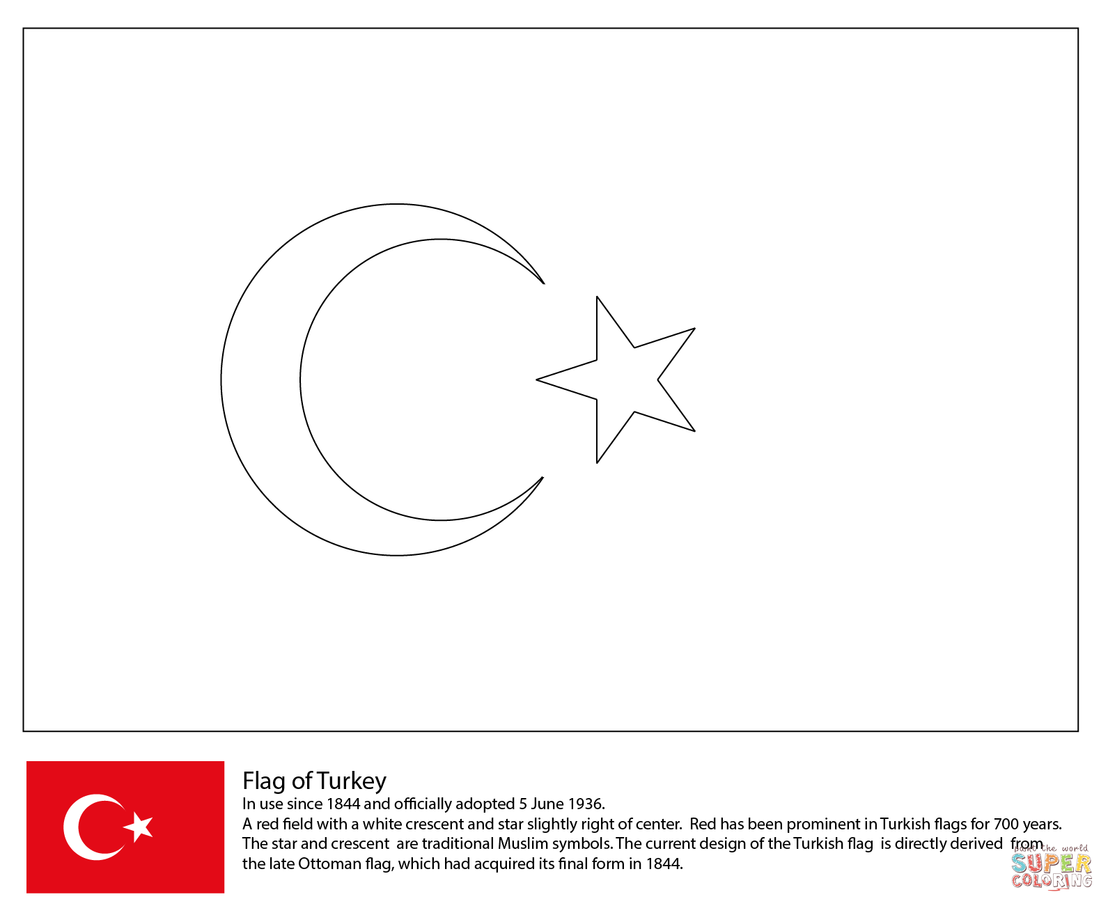 Flag of turkey coloring page free printable coloring pages