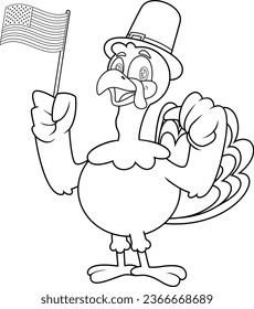 Outlined cute pilgrim turkey cartoon character àààààààààªàààà àààààààààààªààààà