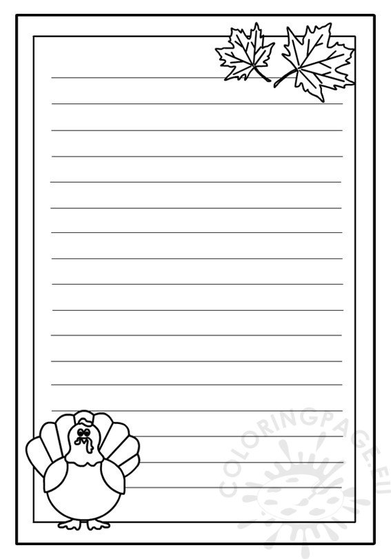 Thanksgiving lined writing paper coloring page