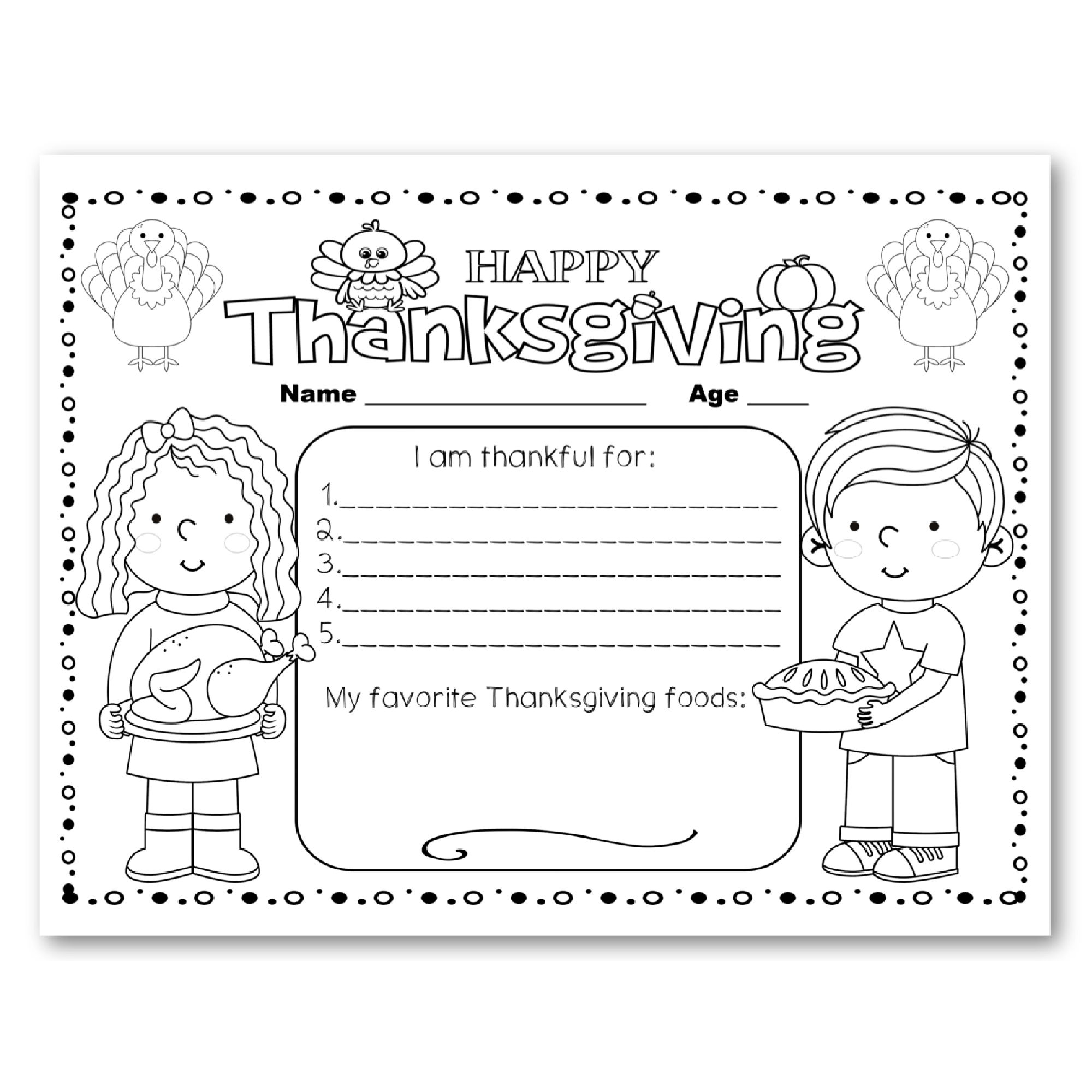 Thanksgiving coloring placemats for kids â at home with zan printables