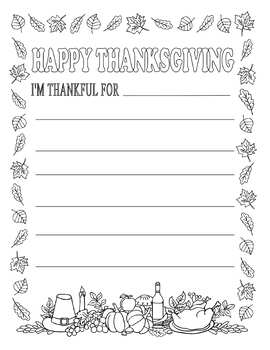 Thanksgiving writing prompt coloring page art im thankful for turkey