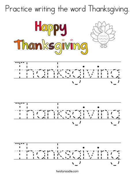 Practice writing the word thanksgiving coloring page