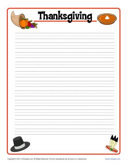 Thanksgiving printable lined writing paper