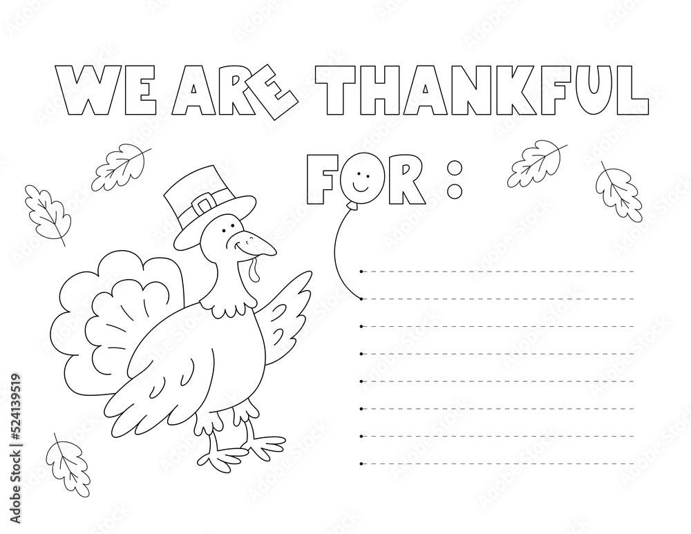 Family coloring activity write the things to be thankful for thanksgiving coloring page you can print on standard x inch paper illustration
