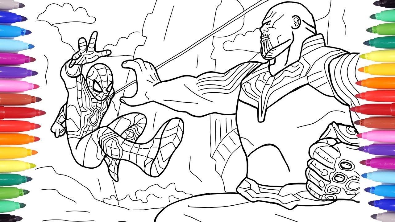 Spideran vs thanos avengers infinity war scene avengers coloring pages spideran coloring pages