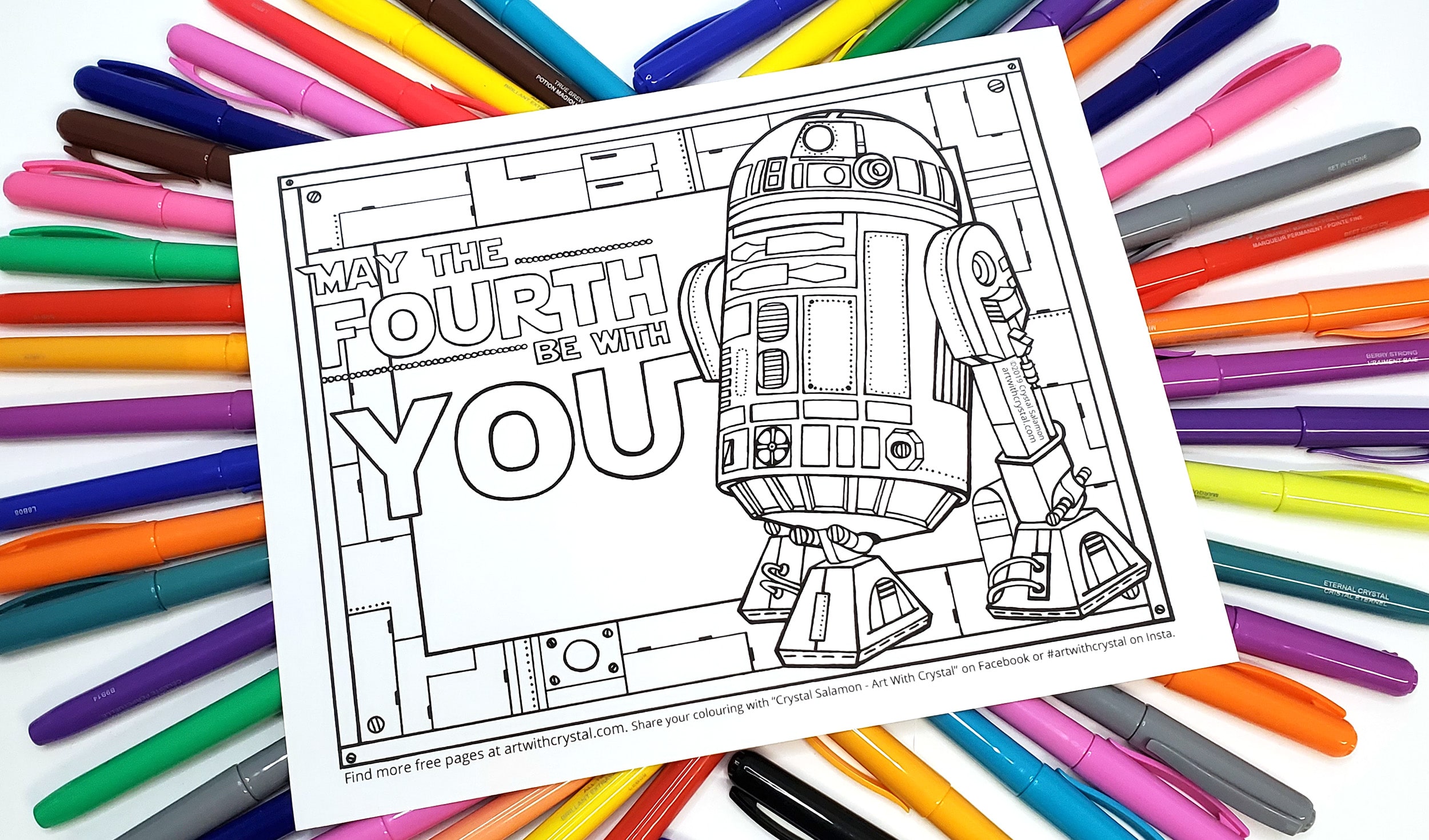 May the fourth be with you free colouring page art with crystal