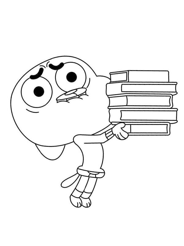 Gumball with books coloring page