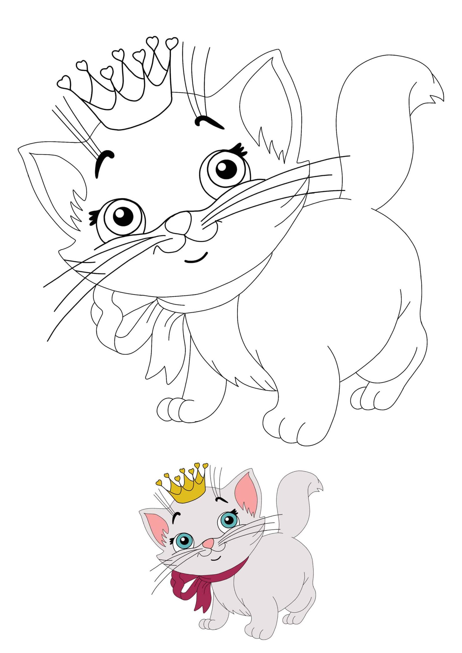 Kitty cat with crown coloring pages