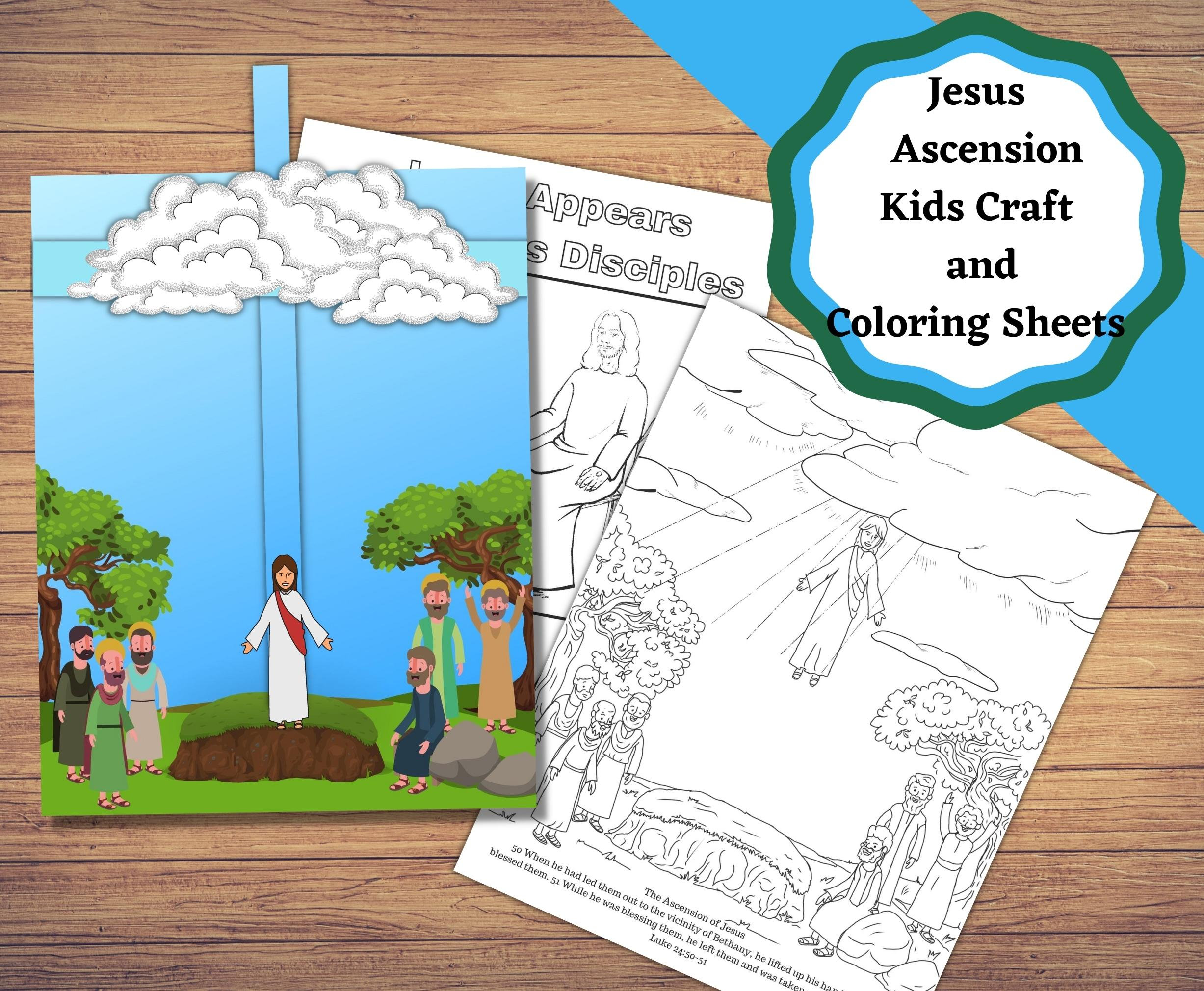 Jesus ascension printable kids craft and coloring sheets