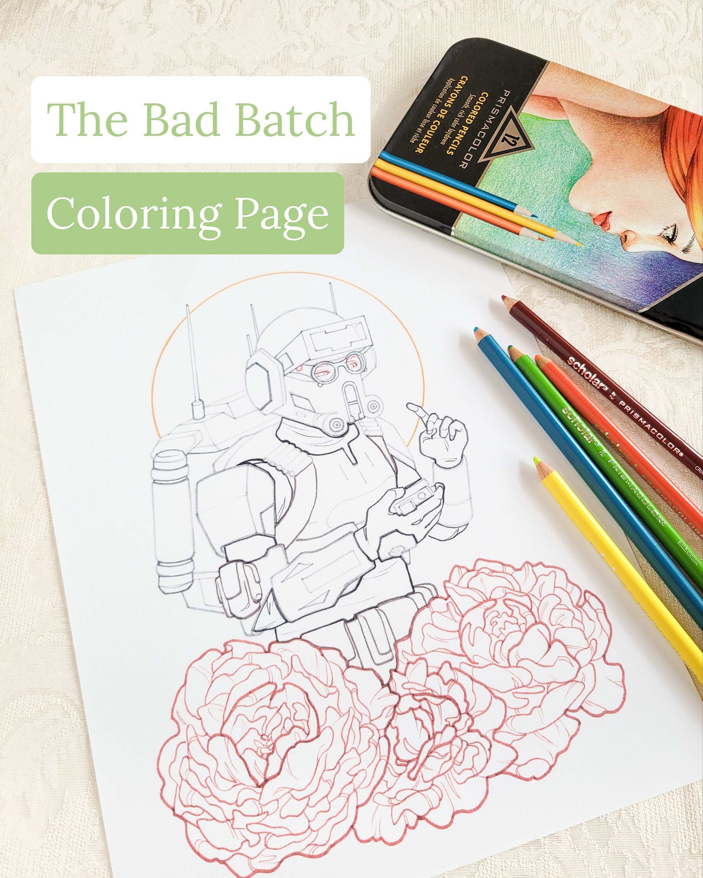 Tech the bad batch coloring page star wars digital download printable lineart coloring page original artwork