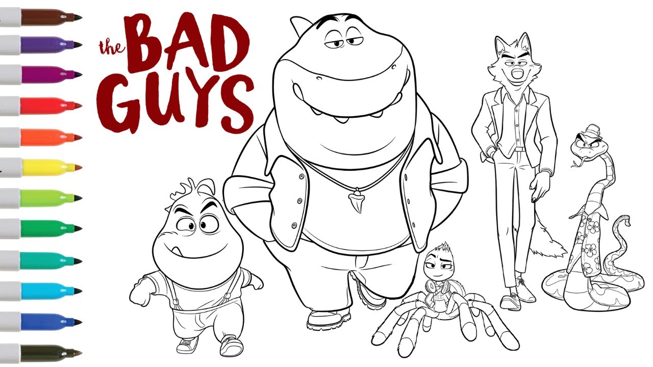 The bad guys crew coloring book page