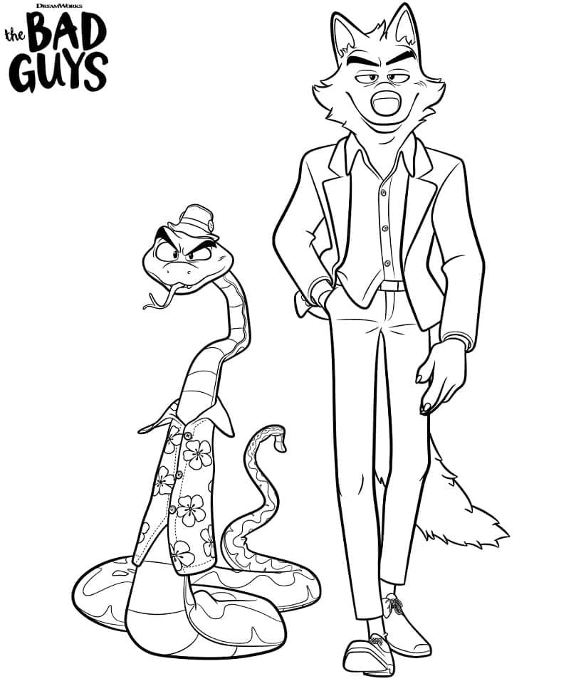 Mr snake and mr wolf from the bad guys coloring page