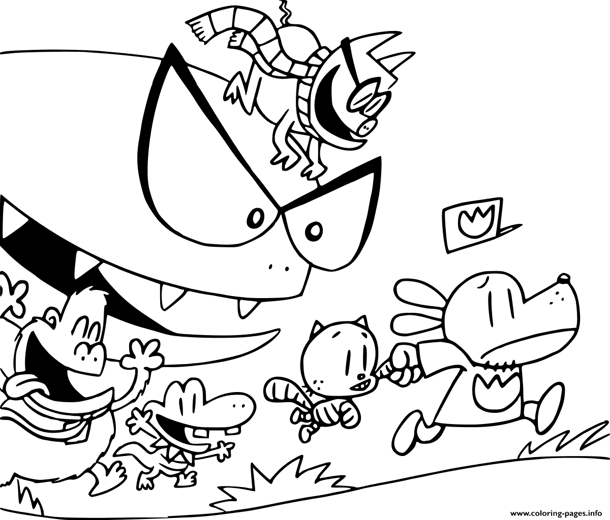 Dog man is running from bad guys coloring page printable