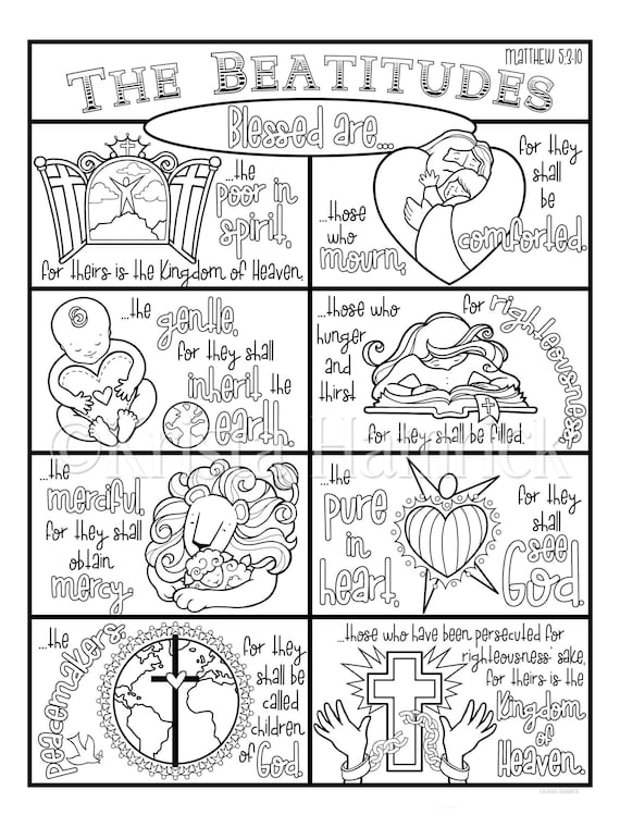 The beatitudes coloring collection includes coloring pages