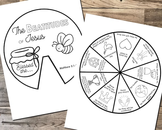 Beatitudes coloring wheel printable bible verse activity watercolor kids bible lesson memory game sunday school