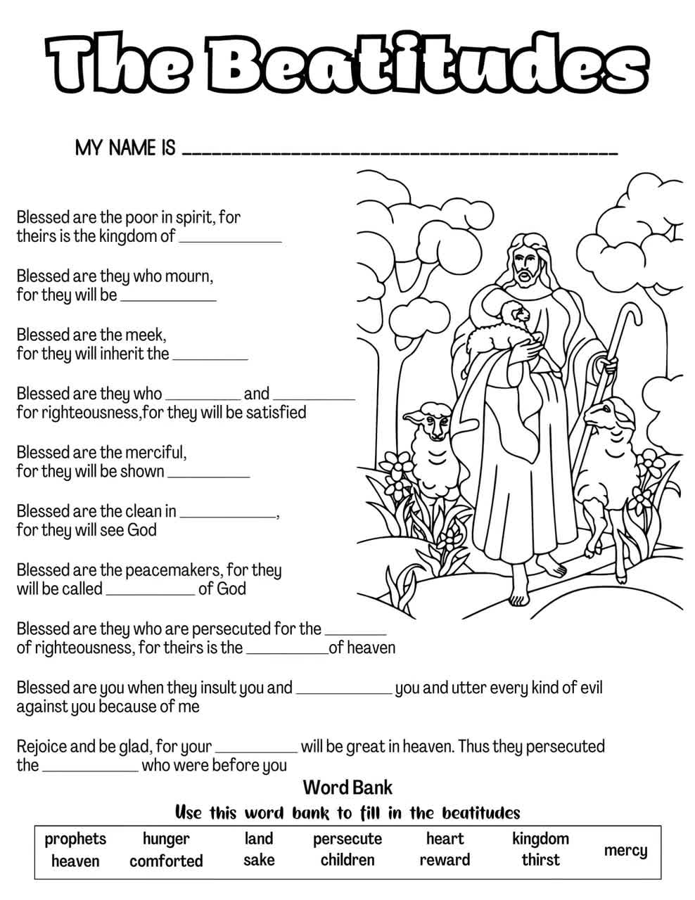 The beatitudes coloring page for kids catholic activities for children catholic homeschool resources catholic games for children