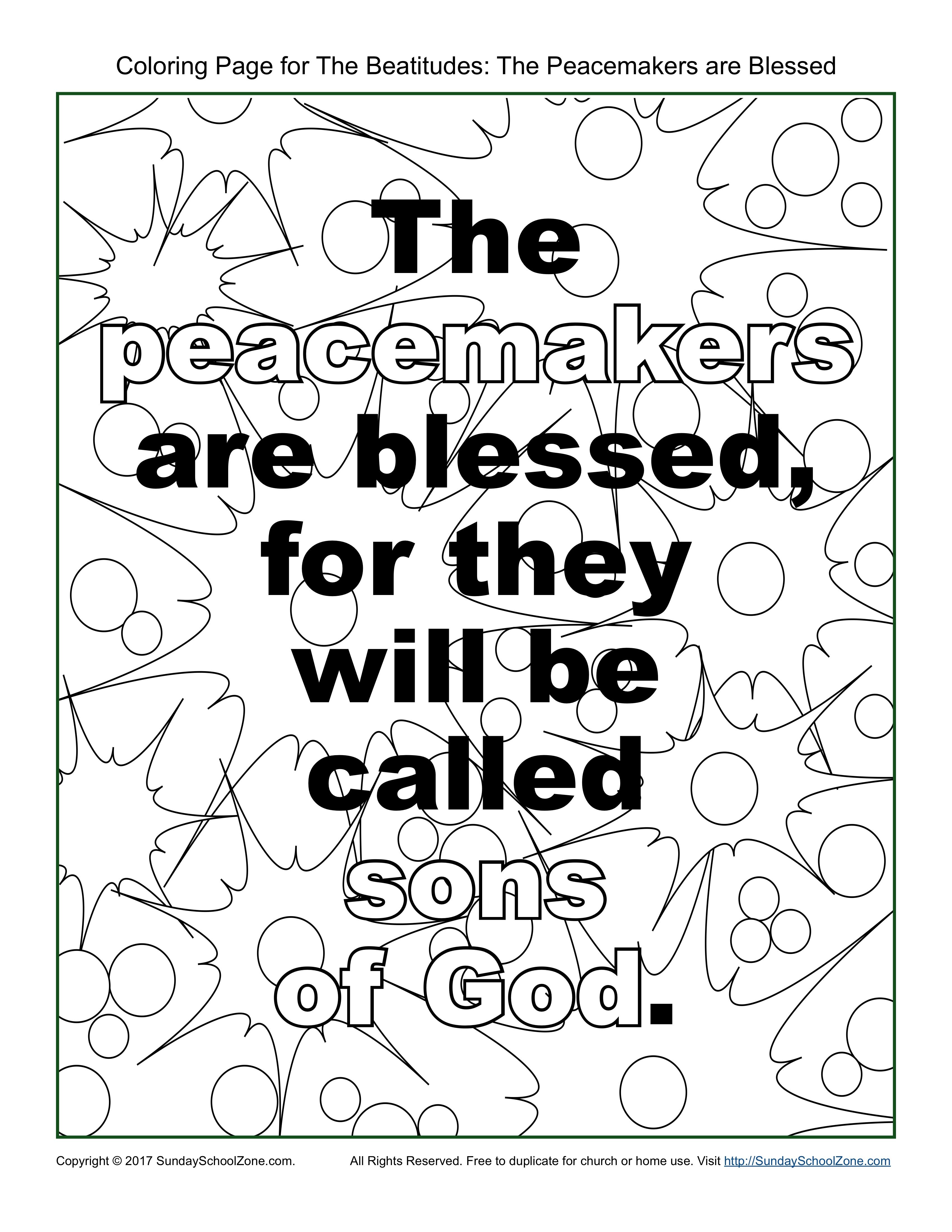 Peacemakers beatitudes coloring page beatitudes bible coloring pages beatitudes for kids