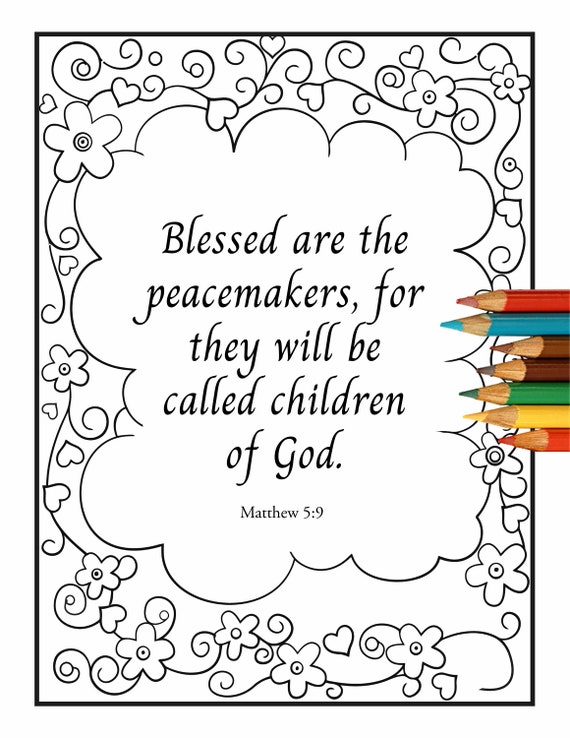 Blessed are the peacemakers matthew the beatitudes printable bible verse coloring scripture coloring page christian wall art