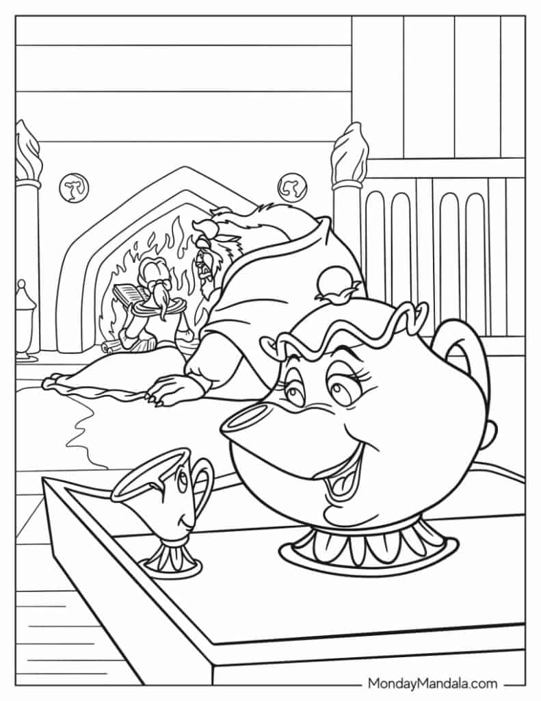 Beauty and the beast coloring pages free pdf printables