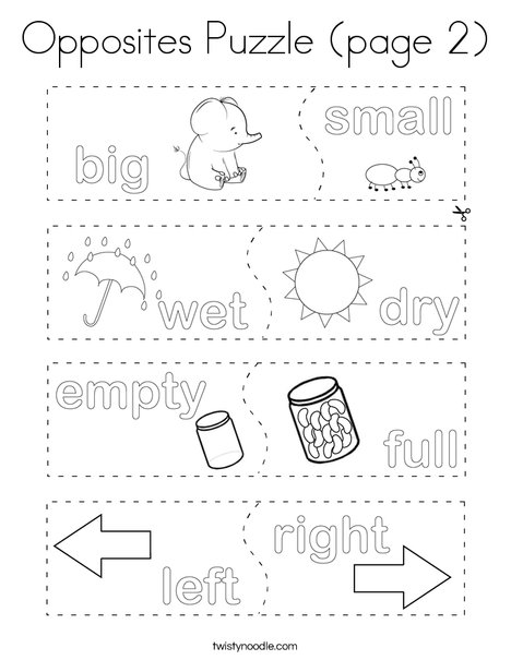 Opposites puzzle page coloring page