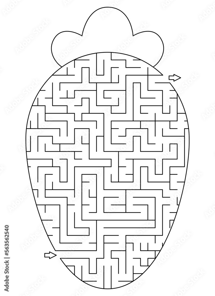 Black and white maze shaped as carrot for kids preschool line printable activity with big vegetable geometrical labyrinth game puzzle or coloring page vector